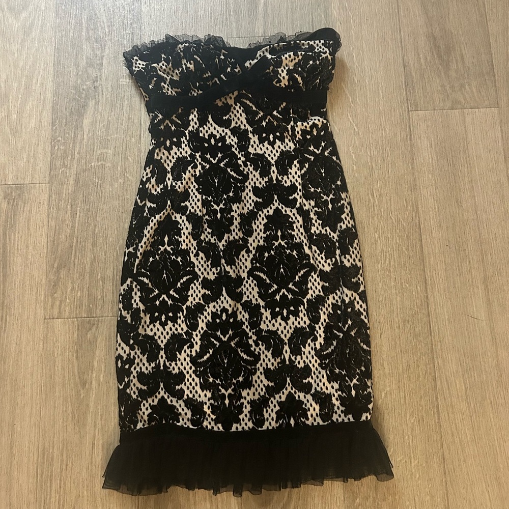 Mango Vintage Black and Cream Sheath Cocktail Dress